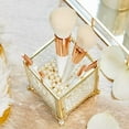 thumbnail image 4 of PuTwo Makeup Brush Holder Cosmetic Organizer Brass Glass Vintage Storage with White Pearls, Golden, 4 of 7