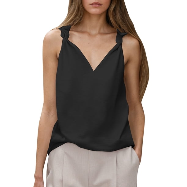 Camiseta sin mangas informal con lazo para mujer, elegante, moderna y transpirable.