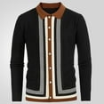 thumbnail image 2 of TFEOQRY Men's Collared Cardigan Sweater Button Knit Long Sleeve Vintage Striped Casual Pullover Fall Winter Top Black, 2 of 6