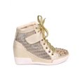 thumbnail image 2 of DbDk DG75 Women Metallic Mesh Mix Media Studded Rhinestone Fashion Wedge Sneaker, 2 of 5