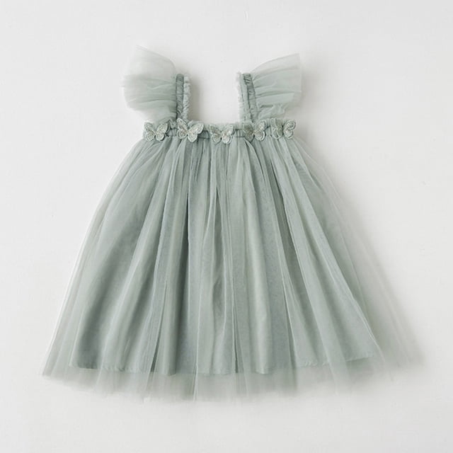 WEAIXIMIUNG Robe Fille 4 Juillet 5T Robe Fille Tout-Petit Manches Volantées Costume de Fête Robe de Danse Robes de Fête Vêtements 90