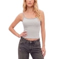 thumbnail image 2 of Deago Women Summer Y2K Sleeveless Striped Spaghetti Strap Crop Cami Tank Top Backless Casual Slim Fit Aesthetic Going Out Tops Shirts (Gray, S), 2 of 9