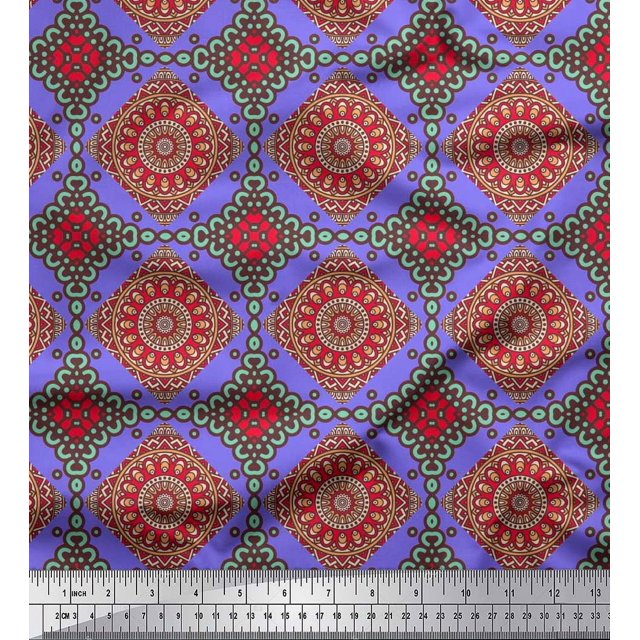 Soimoi Poly Georgette Fabric Floral Mandala Print Fabric by Yard 52 Inch Wide