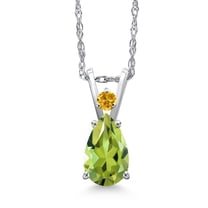 Gem Stone King 14K White Gold Green Peridot and Yellow Created Sapphire Pendant Necklace for Women | 0.97 Cttw | Gemstone August Birthstone | Pear Shape 8X5MM | With 18 inch Chain