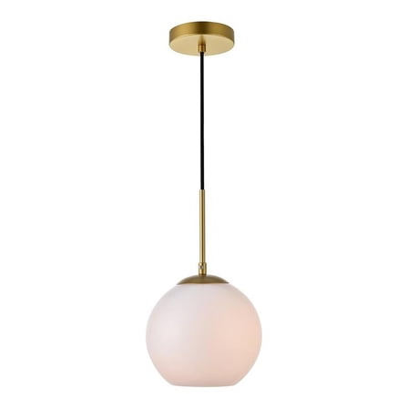 Maklaine Modern 1-Light Metal Pendant in Brass and Frosted White Finish