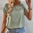 thumbnail image 2 of Women T Shirt Hollow Out Round Neck Plain Casual Comfortable Short Sleeve Top for Home Daily Leisure Pea Green M, 2 of 8