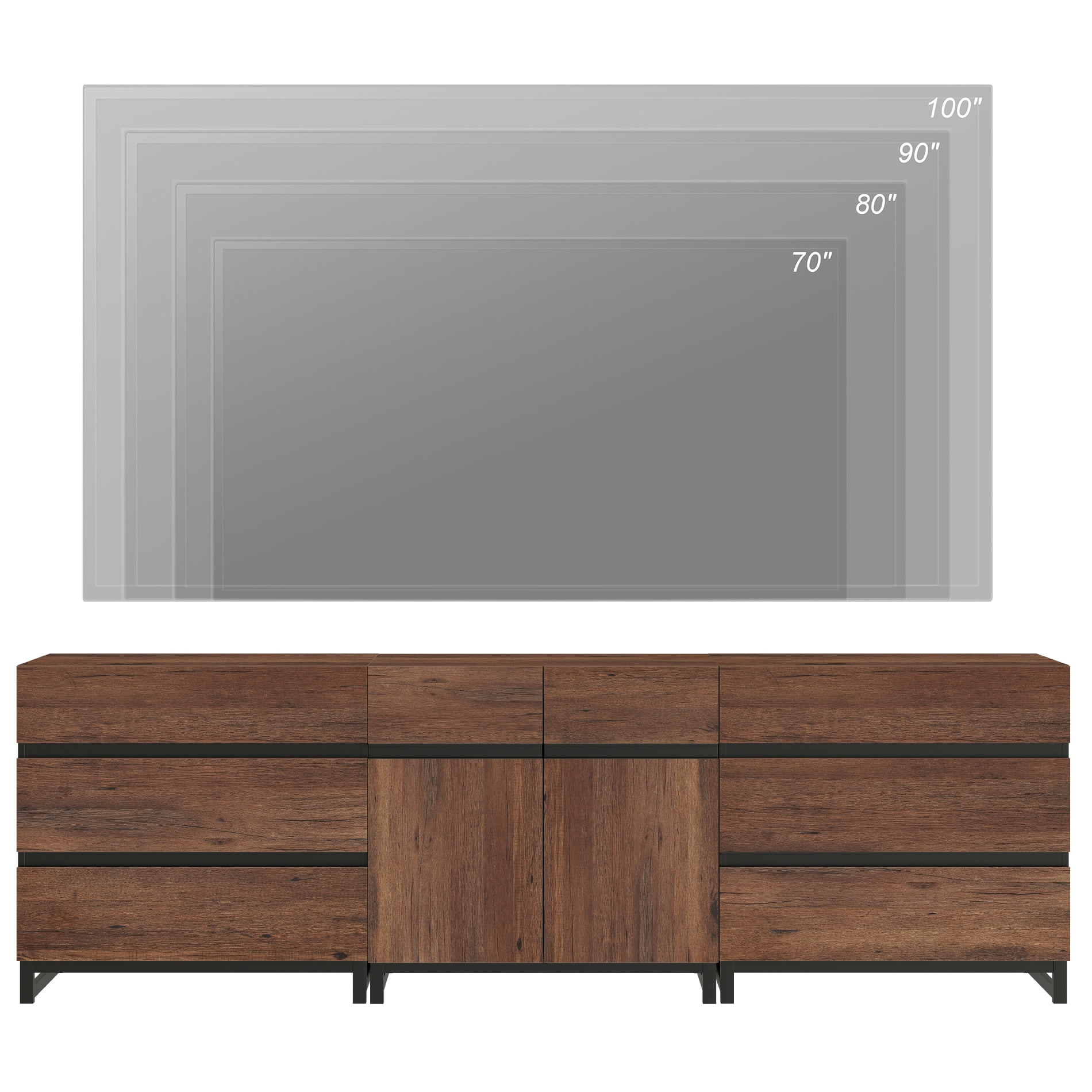Modern TV Stand For Tvs Up To 100 Inch, 3-In-1 TV Console With Adjustable Shelves And 6 Drawers, Media Console For Living Room And Bedroom,Brown
