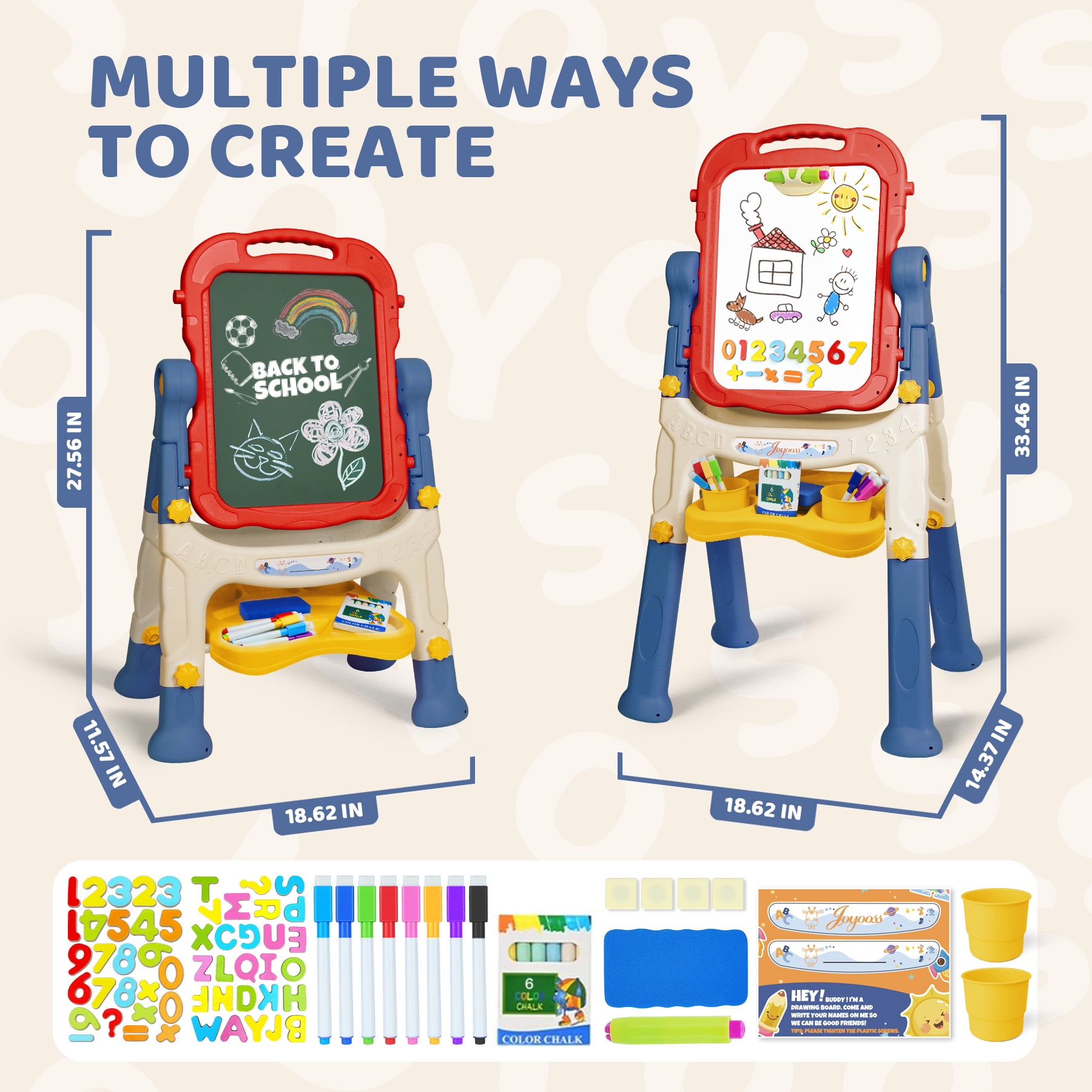 Joyooss Kids Easel, Adjustable Standing Art Easel for Toddler, Double Magnetic Drawing Board with Painting Accessories, Birthday Christmas Gift for Little Boys and Girls, Middle Size Blue