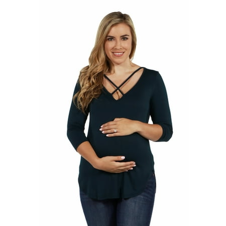 

24seven Comfort Apparel Criss Cross Round Hemline Maternity Tunic Top