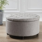 Modern Round Ottoman Footrest Stool - Luxurious Tufted Seat w/ Removable Top For Storage