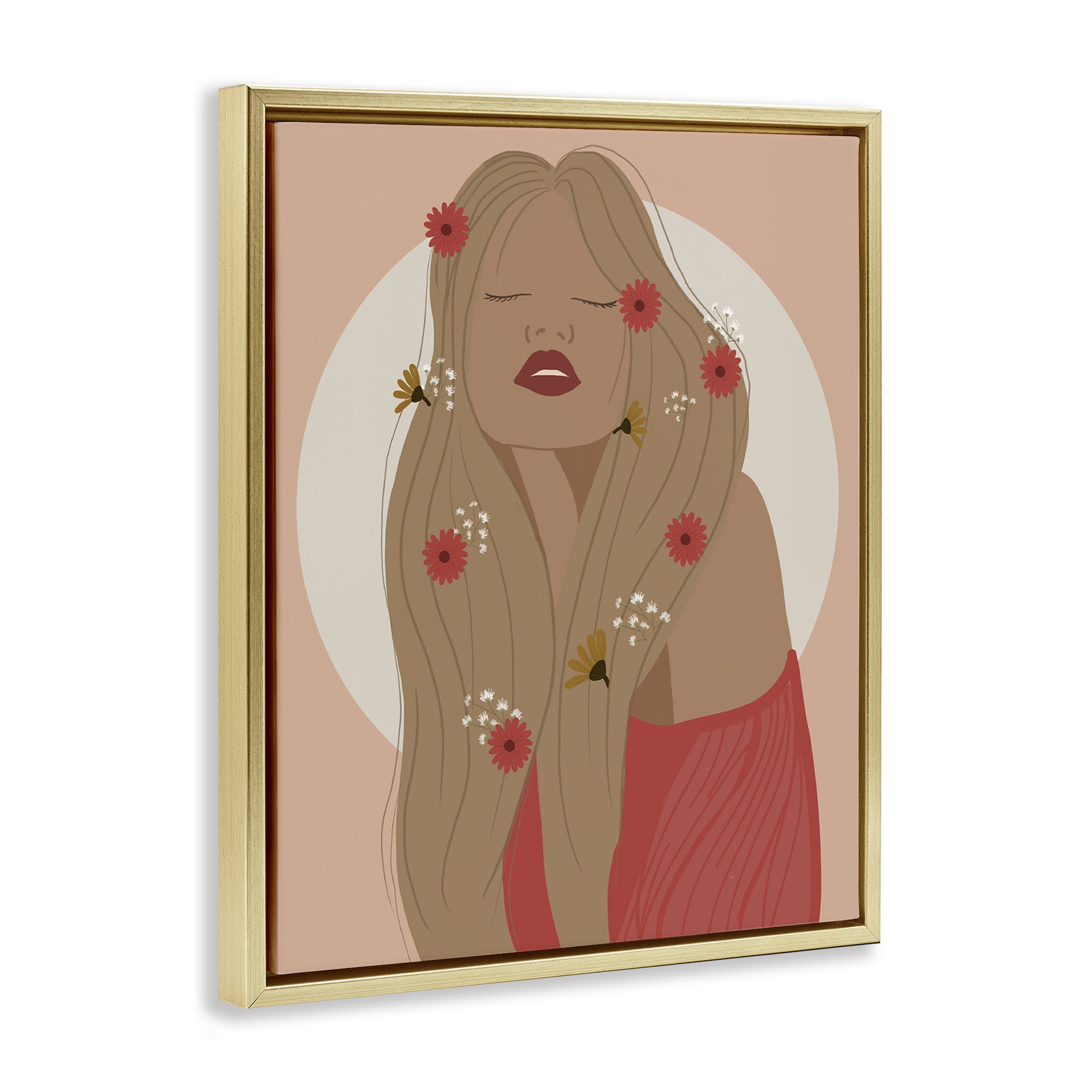 Stupell Industries Hippie Boho Girl Novelty Painting Gold Floater Framed Art Print Wall Art, 17 x 21