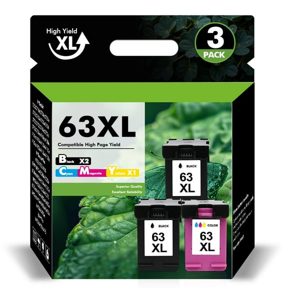 63XL Ink Cartridges Compatible for HP 63 63XL Black and Color for Envy 4510 4520 OfficeJet 4650 4655 3830 5255 5258 Deskjet 3630 3632 1112 2132 2130 HP63XL (3 Pack, 2 x Black, Tri-color)