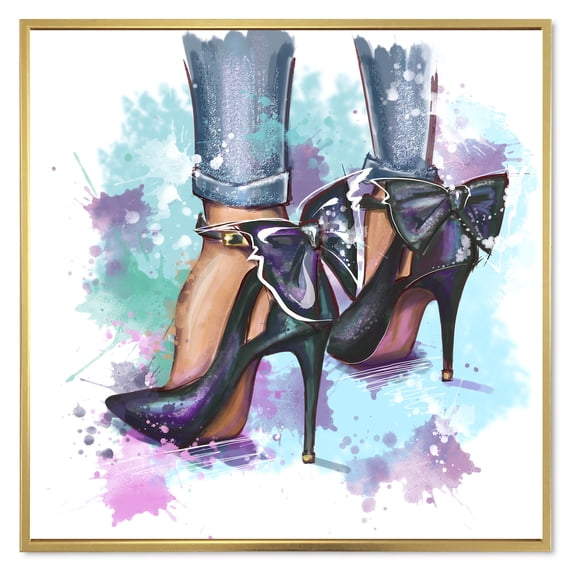 Designart 'Bright Colorful Trendy Woman Fashion Shoes' Modern Framed Canvas Wall Art Print
