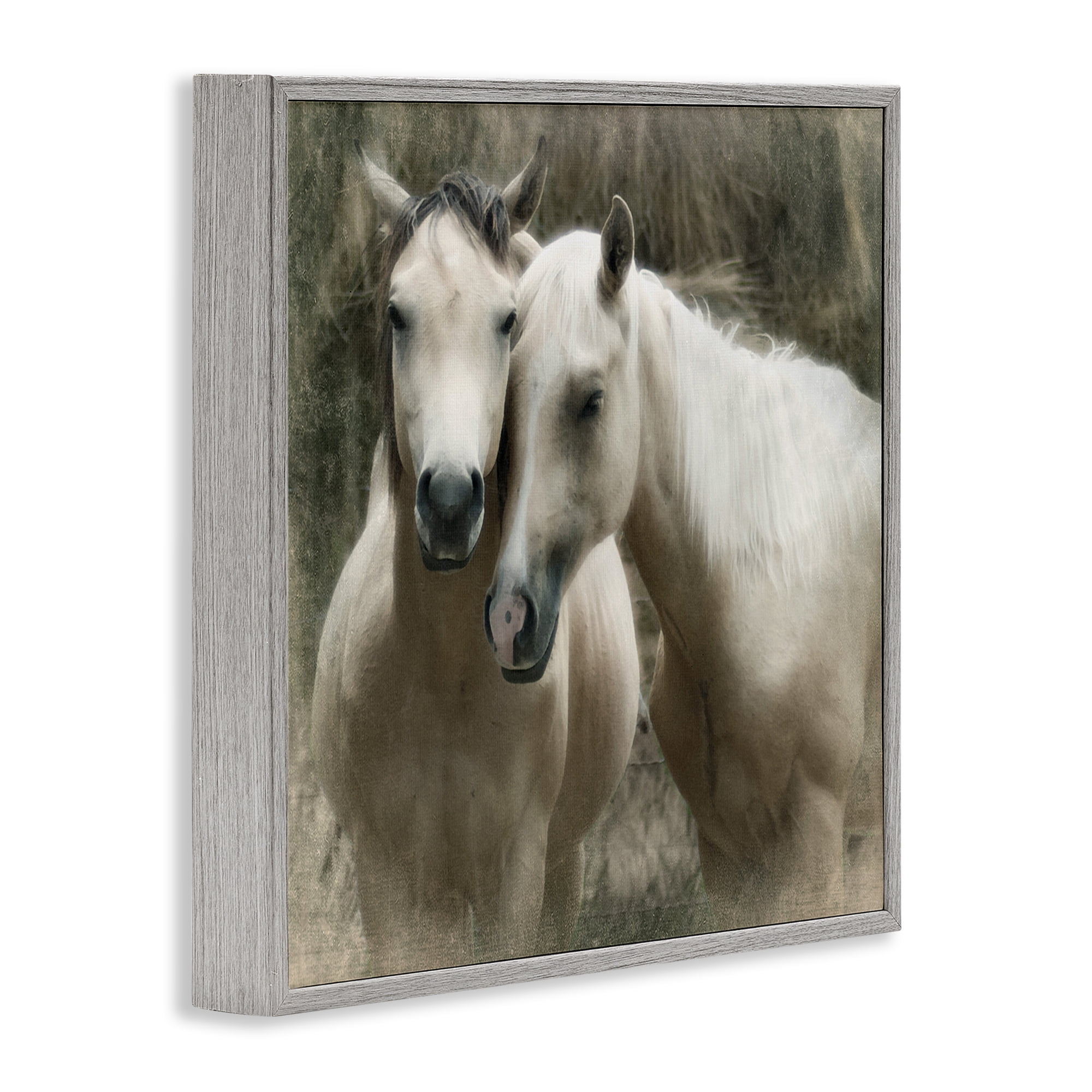 Stupell Industries Snuggling Horses on Farm Animals & Insects Painting Gray Framed Art Print Wall Art, 24 x 24