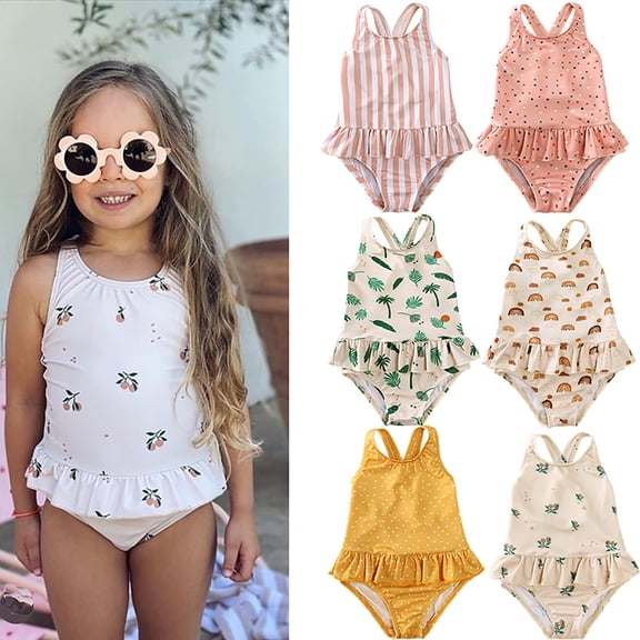 RTKFRFLM Toddler Girls One Piece Swimsuit with Hat Cute Backless Floral Print Cami Bathing Suit for Kids Summer Vacation