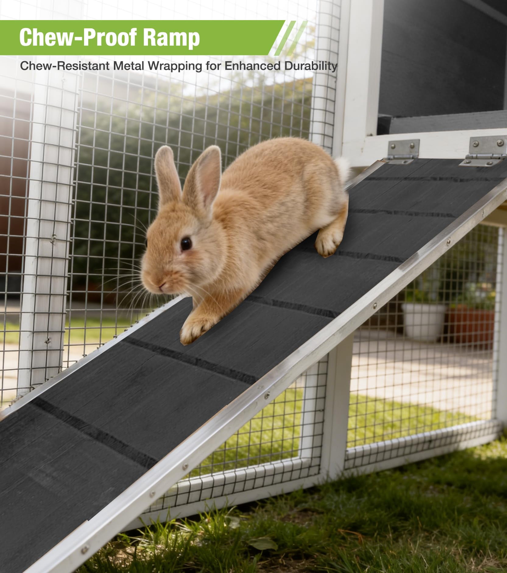 Aivituvin Rabbit Hutch Outdoor Rabbit Cage Indoor 51.6" L Waterproof Bunny Cage with Chew-Proof Ramp and Lockable Doors for Indoor Outdoor Use Black and White