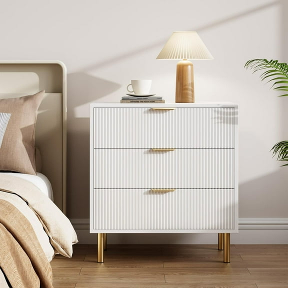 Home Dresser, Modern 3 Drawer Dresser for Bedroom with Gold Handle and Large Drawer, Wood Double Chest of Drawers and Storage Organizer for Living Room, Hallway, Entryway