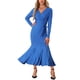 thumbnail image 1 of Vestidos largos ajustados Inspire Chic con cinturón, sexy, de longitud hasta el suelo, cola de pez, vestido de sirena azul 2XL, 1 of 6