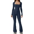 thumbnail image 2 of Mialoley Women Jumpsuit, Long Sleeve Square Neck Solid Slim Fit Ladies Fall Sports Style, 2 of 7