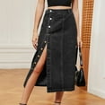 thumbnail image 3 of Women's Jeans Skirt Button Down High Waist Split A-line Casual Slim Fit Midi Skirts Denim Skirt for Women Carpenter Skirt, 3 of 8