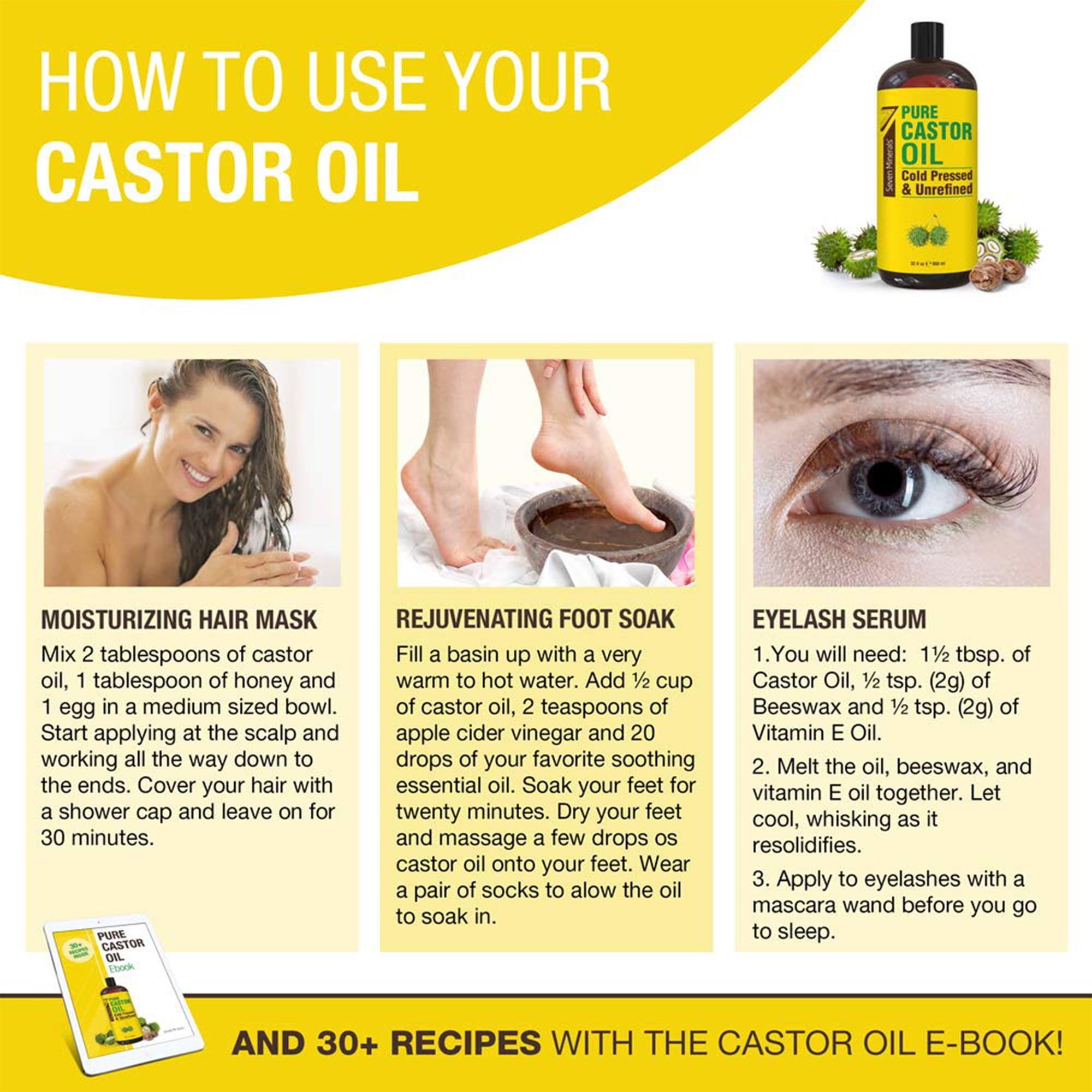 Seven Minerals 32 fl oz Pure Castor Oil - Cold Pressed, Unrefined