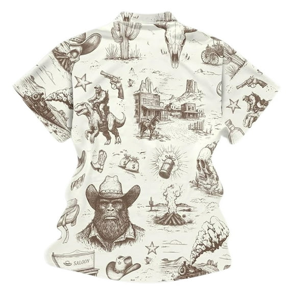 Mens Button Up Shirt Vintage Western Style Print Thin Breathable Shirt Turndown Collar Short Sleeve Relaxed Fit Shirt Men Graphic