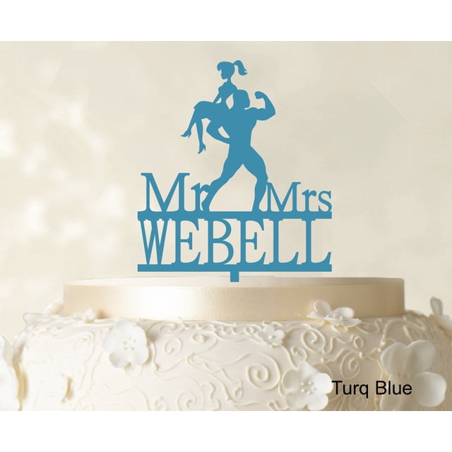 Personalized Mr & Mrs Couple Cake Topper Personalized Turquoise Blue Cake Topper Color Option Available 5-7 Inches Wide