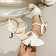 thumbnail image 4 of Narveanno Women's High Heels Sandals Open Peep Toe Mesh Rhinestones Ankle Strap Dress Wedding Party Pumps Shoes White 7, 4 of 7