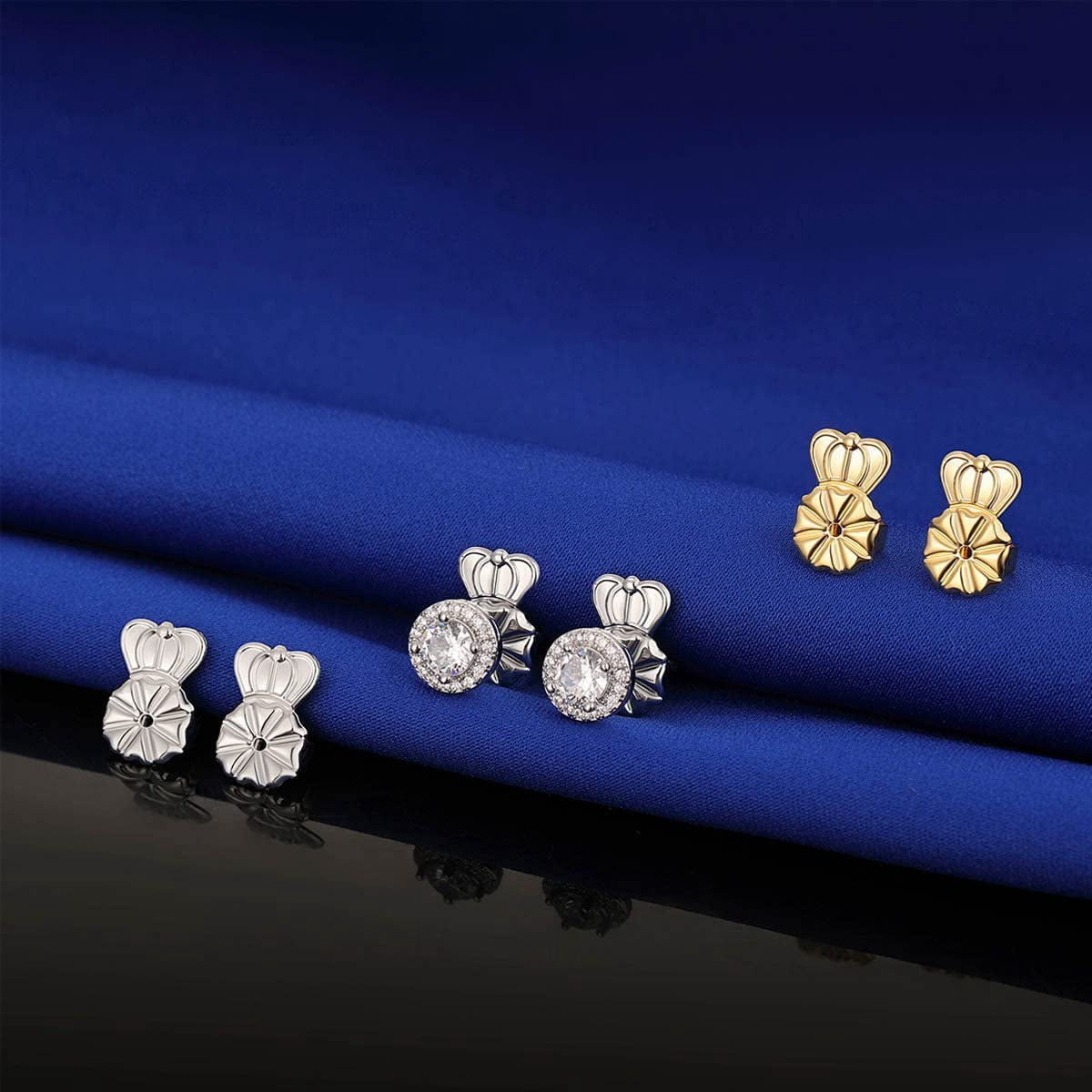6 Pairs 14K Earring Backs Lifters,Hypoallergenic Earring Backs for Droopy Ears,Adjustable Crown Earring Backs for Heavy Earring(White+Gold)