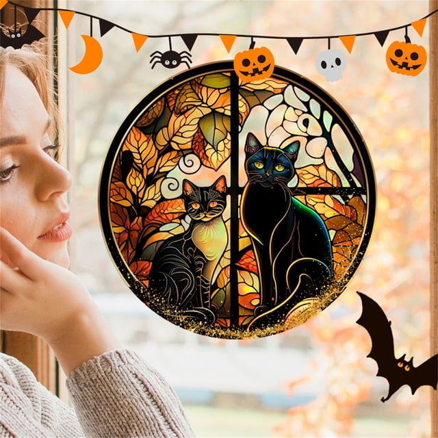 Yhmxh Halloween Decorations Stickers,Halloween Stickers Halloween PVC Statics Glass Stickers No Adhesive Removable Holiday Party Decoration Window Stickers Window Sticker