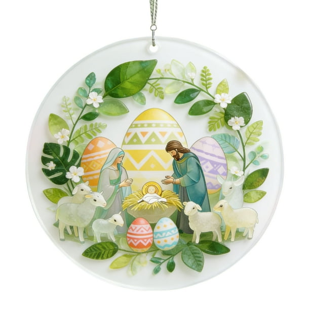 Ornamento de Escena de Acrílico de Pascua Doble Cara 8cm con Talla, para los Bordes de la Ventana de Ramas de Pascua O Regalo de Vacaciones con Espalda Personalizable