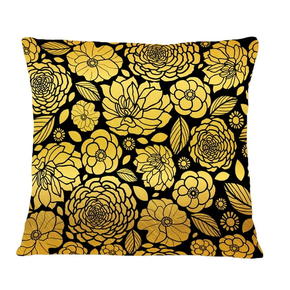 Designart Golden Floral II' Mid-Century Modern Throw Pillow - 12x20
