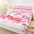 thumbnail image 4 of jejeloiu Rainbow Kawaii Unicorn Twin Sheet Sets,Magic Animal Twin Fitted Sheet,Pink Heart Print Flat Sheet For Children,Breathable Home Decor,3 Pieces, 4 of 7