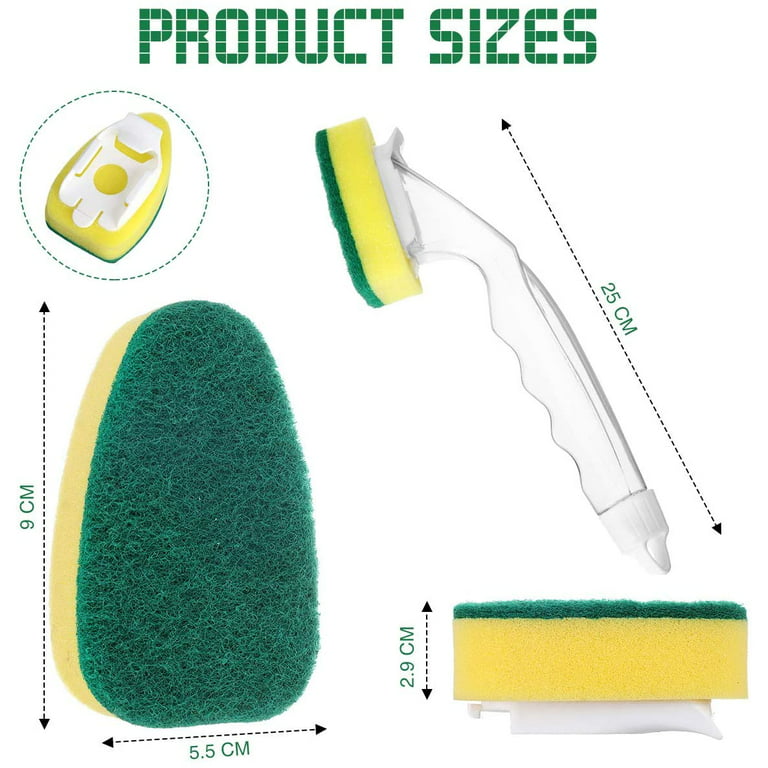 Dishwand Refills with Handle, Non Scratch Replacement Sponge Heads, 1 Advanced Soap Control Dispenser, Heavy Duty Dish Wand Scrubber Set