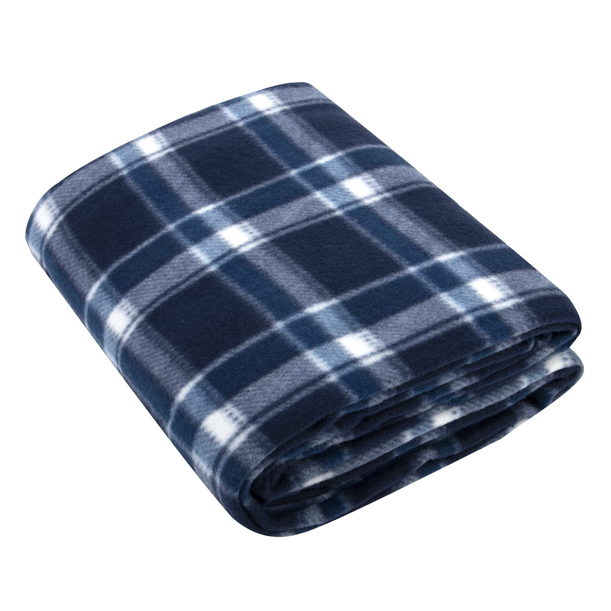 24 Pack of Bulk Wholesale 60”L x 50”W Plaid Color Fleece Throw Blankets for Fall, Winter, Spring, Summer, Men, Women, Children, Homeless, Charity Donation Drives in Blue Plaid