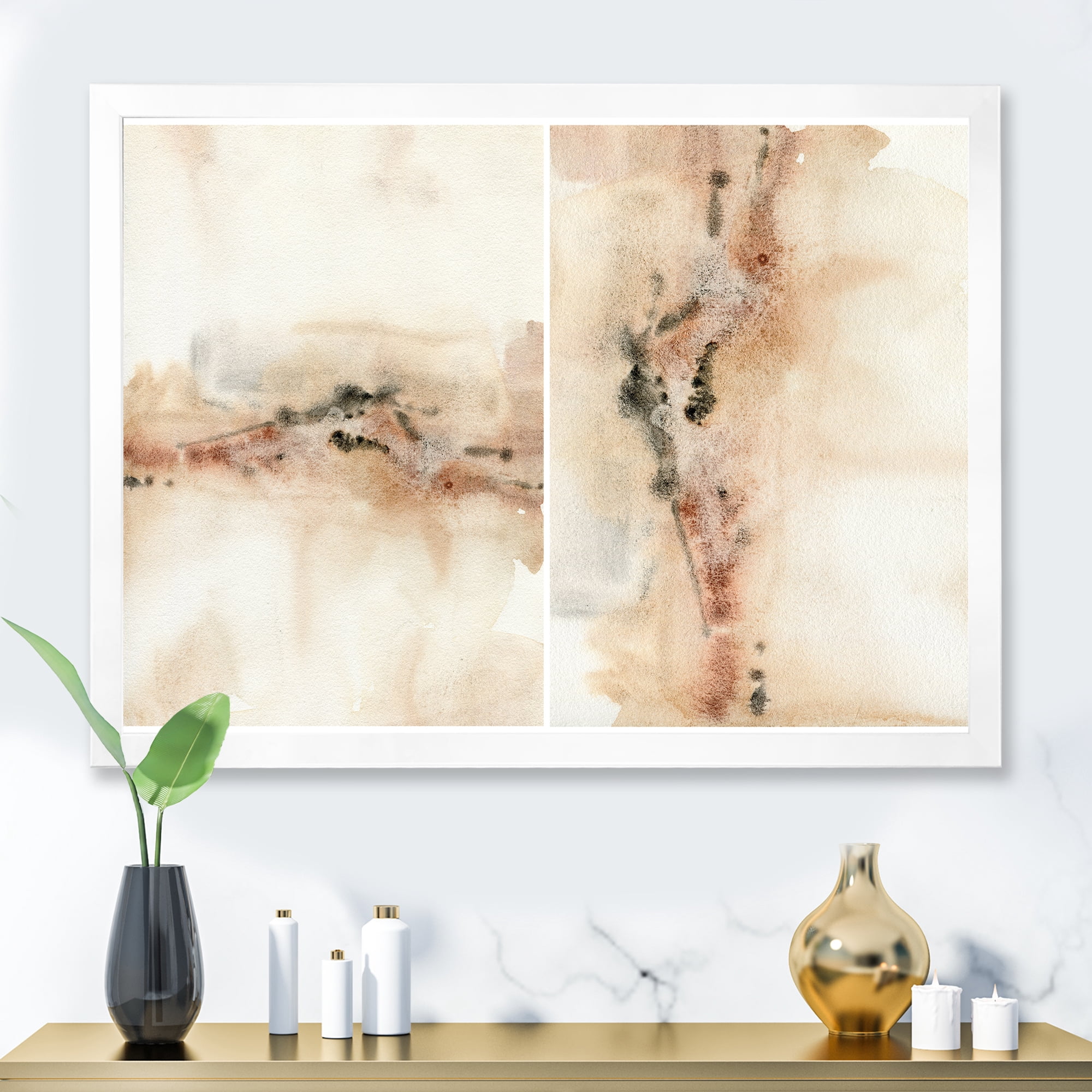 Designart 'Abstract Yelllow Red Beige and Pink Spots Pastel' Modern Framed Art Print
