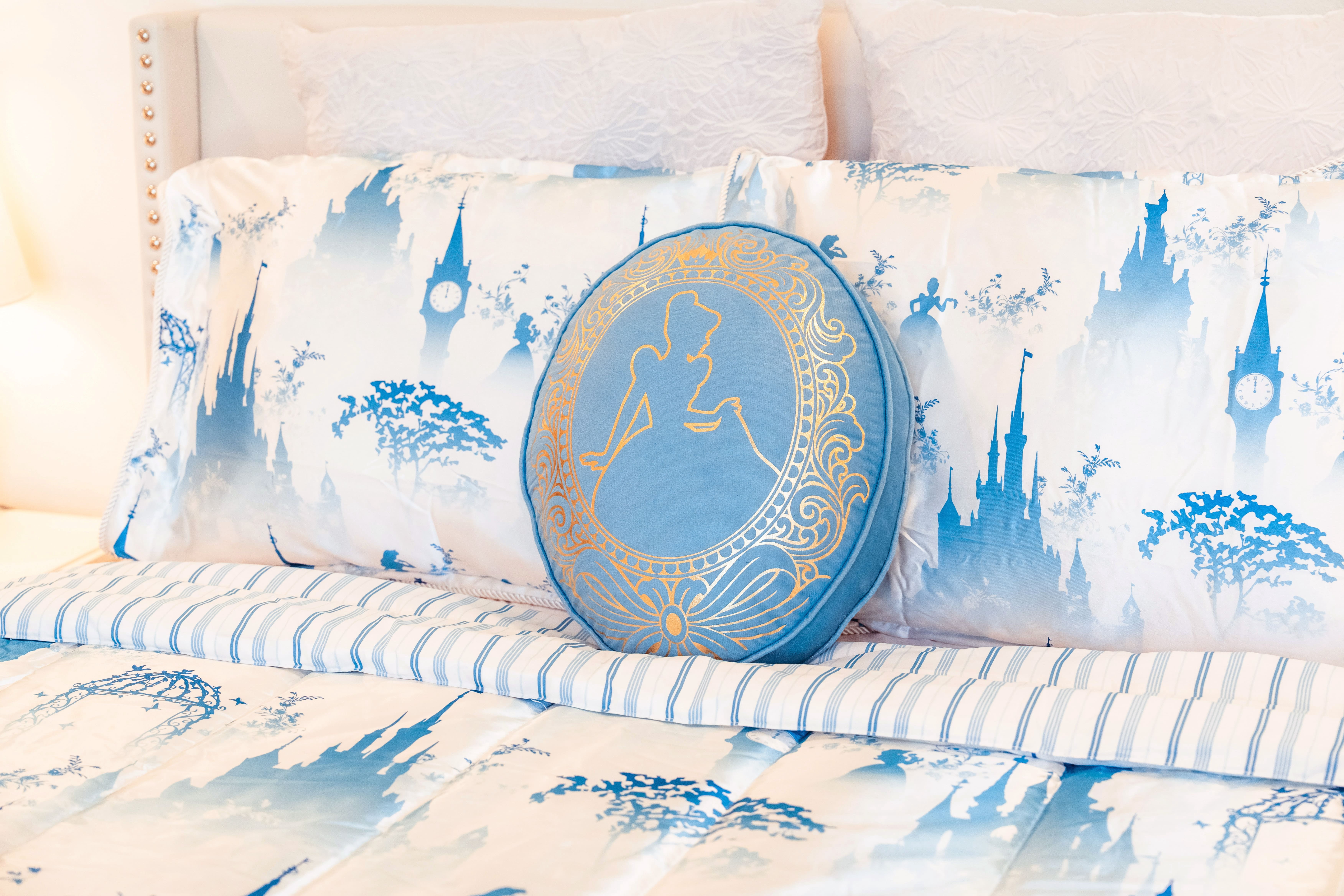 Disney Princess Cinderella Decorative Pillow, All Ages, Blue & Gold, Cameo Velour