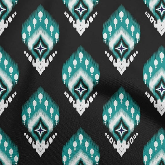 oneOone Cotton Poplin Black Fabric Asian Ikat Sewing Material Print Fabric By The Yard 42 Inch Wide