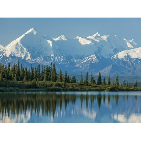 The Rugged Snow-Covered Peaks of the Alaska Range and Shore of Wonder Lake Print Wall Art By Howard