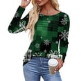 Womens Christmas Shirts Xmas Snowflake Print Blouse Long Sleeve Pleated