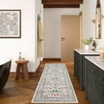 thumbnail image 1 of Kitchen 2x6 Runner Rug Washable Non Slip Floral Rugs for Hallway Bathroom Low Pile Stain Resistant Entryway Mat Botanical Bedroom Floorcover Mat Non Shed Home Decor Rug for Office, Beige, 1 of 7