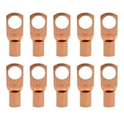 4 Gauge AWG Non-Insulated Pure Copper Lugs Ring Terminals Connectors 3/8" Inch Ring Size 10 Pack