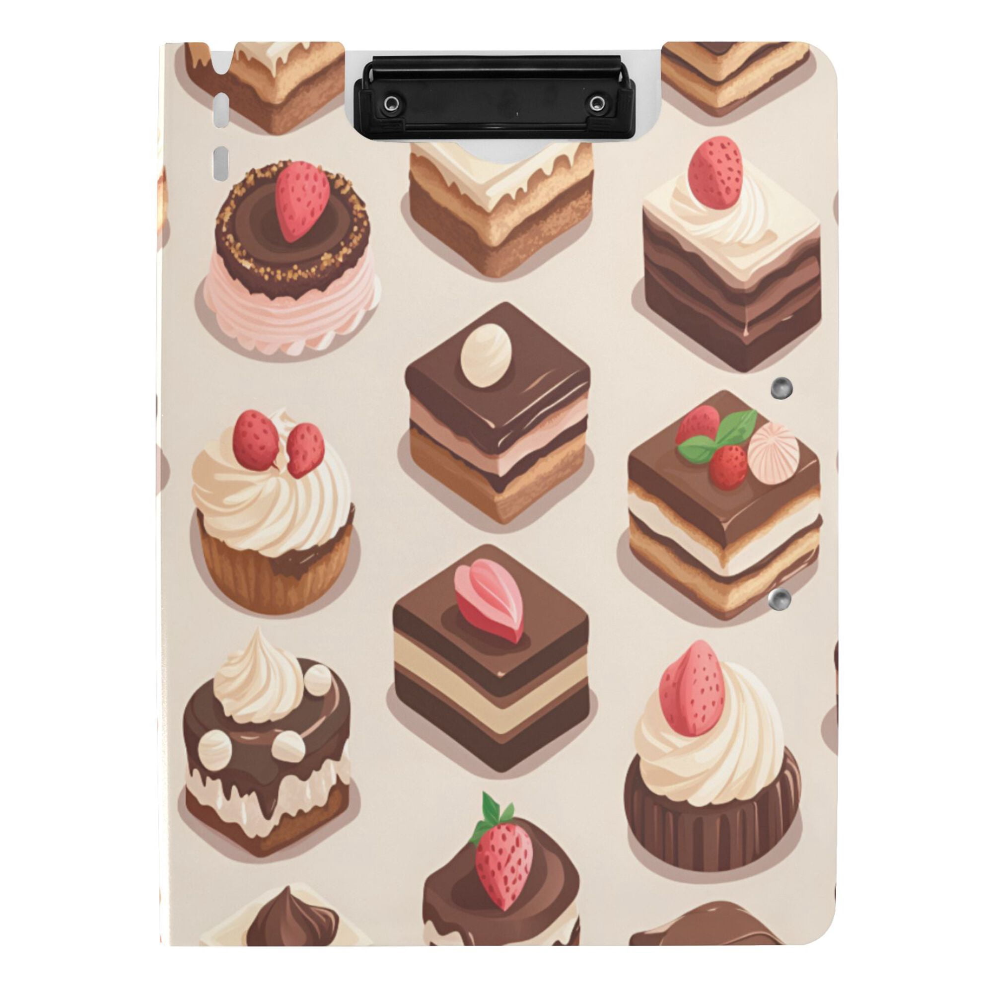 FORMRS A4 Clipboard Folder with Pen Holder Horizontal Foldable School Office Binder, Cute Chocolate Cakes