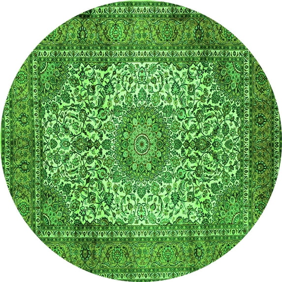 Ahgly Company Indoor Round Medallion Green Traditional Area Rugs, 6' Round