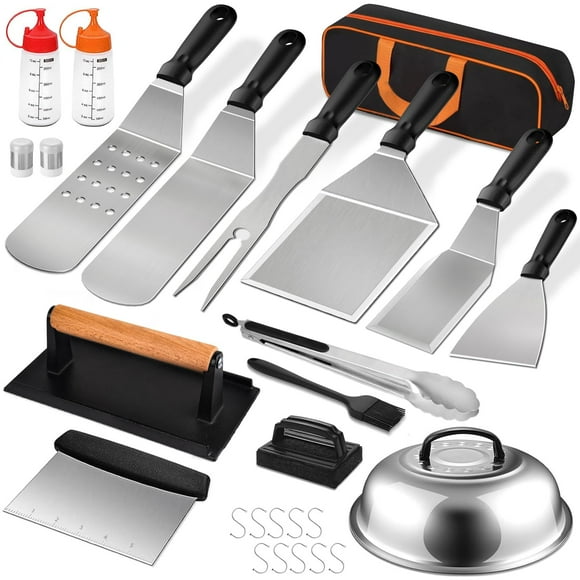 SouAny Blackstone Griddle Accessories Kit, 27Pcs Grilling Accessories Set for Blackstone and Camp Chef, Flat Top Grill Accessories Set with Spatulas, Scraper, Grill Press