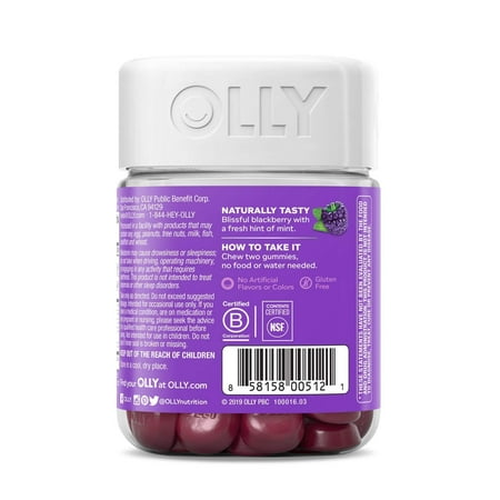 OLLY Sleep Gummy, 3mg Melatonin, L Theanine, Chamomile, Blackberry, 50 Ct