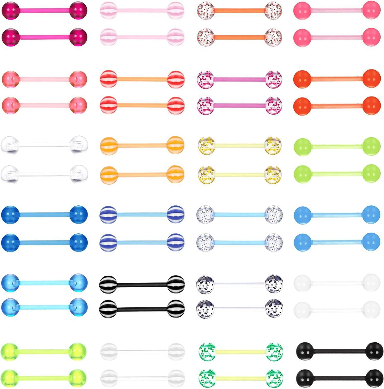 Tongue Nipple Rings 14G Glow in Dark Flexible Acrylic Straight Tongue