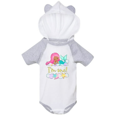 

Inktastic I m 1 Mermaid with Pink Hair and Shells Gift Baby Boy or Baby Girl Bodysuit
