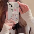 thumbnail image 6 of Compatible with iPhone 13 Case, Cute Flowers Floral Bear Cover with Lovely Wrist Strap Bracelet Chain for Girls Women, Clear Kawaii Camera Protection Pretty Trendy Phone Skin, 6 of 14