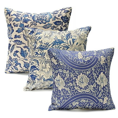 Patio Throw Pillows - Meigar Vintage Couch Cushion Pillow Cover 18x18 Inches Square Zippered Cotton Linen Standard Decorative Throw Pillow Covers Case Slip Protector for Chair Seat Sofa Patio